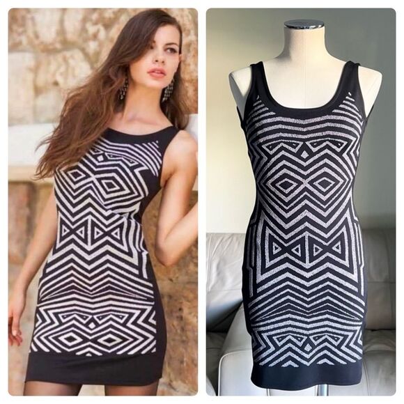 Miss Selfridge Bodycone Mini Dress Sz 6 BLD Black Cocktail Party Thick Shaping - Picture 1 of 16